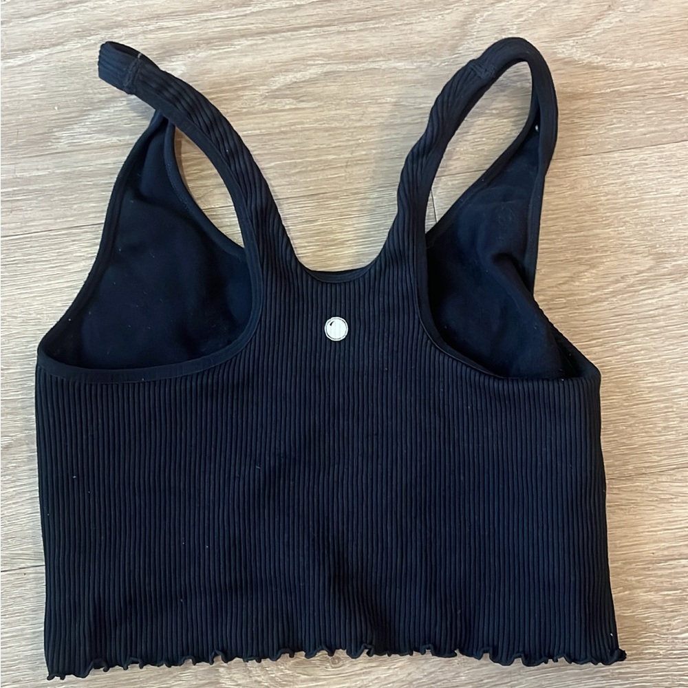 YOGALICIOUS Black Ribbed Ruffle Edge Tank Bralette, Size S